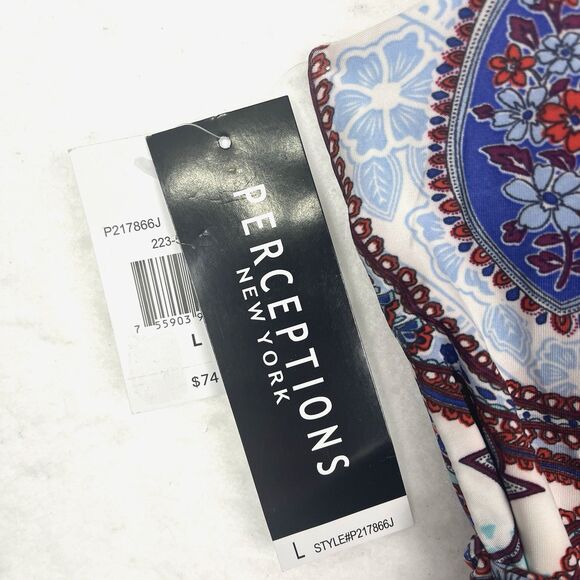 Perceptions Blue Red Paisley Dress Womens SZ LG Fit & Flare V Neck Sleeveless - Picture 10 of 10